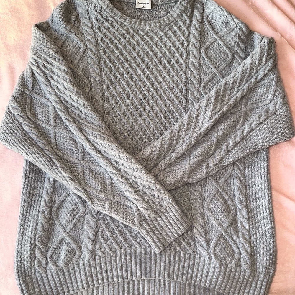 Aritzia Peggy Sweater - Gray Cable Knit Sweater